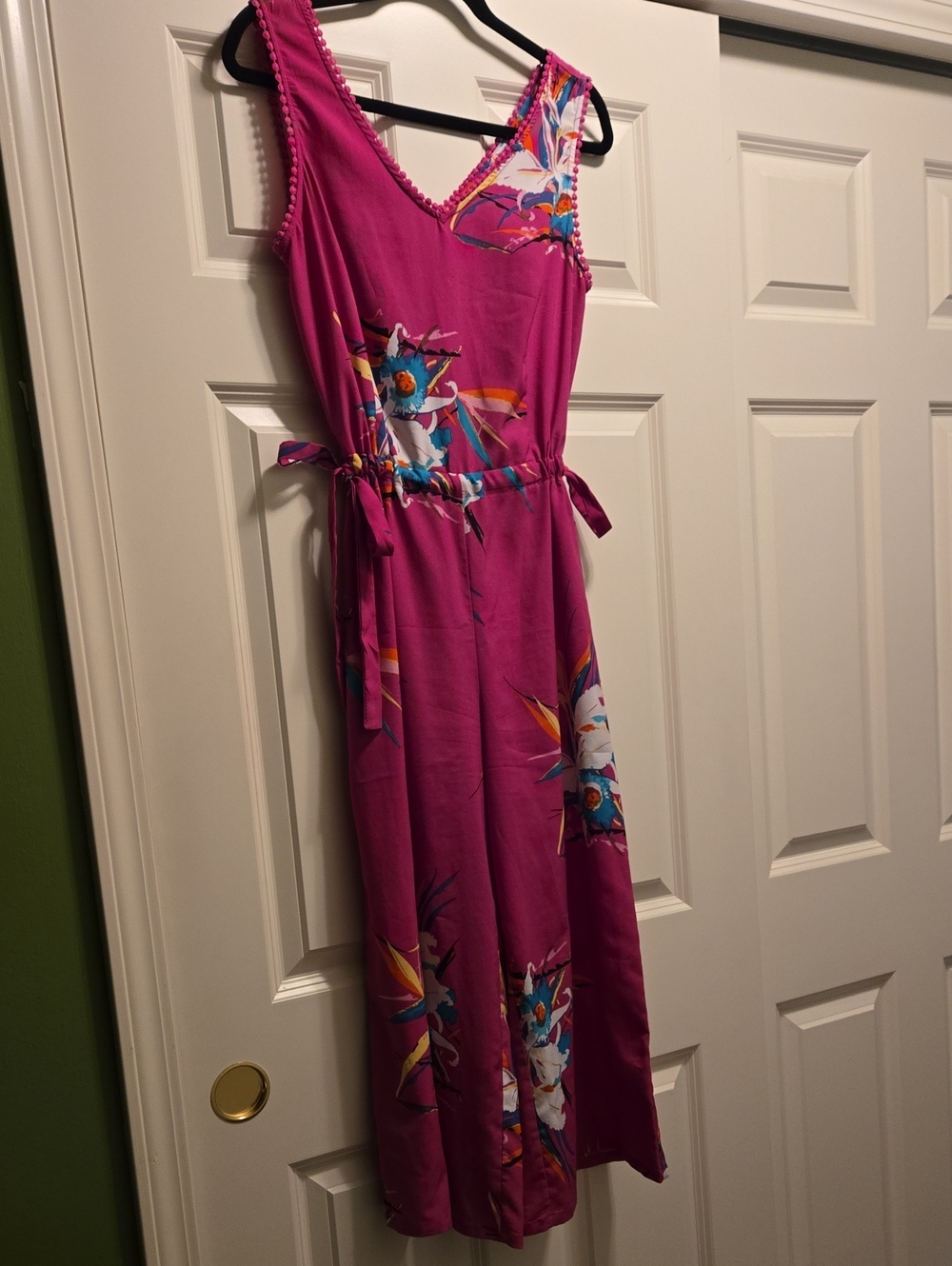 Jasmine & Juliana Bright Pink Floral Jumpsuit with Floral Accents.